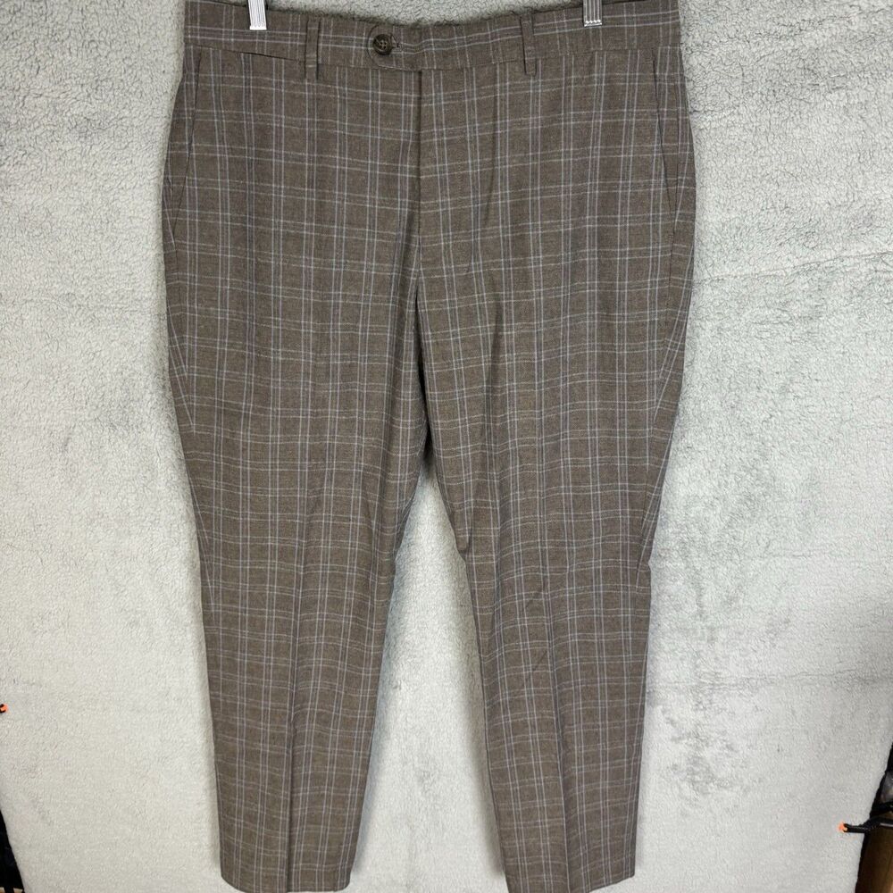 Bonobos Pants Men's 36x31 Brown Plaid Slim Cotton Blend Flat Front Casual